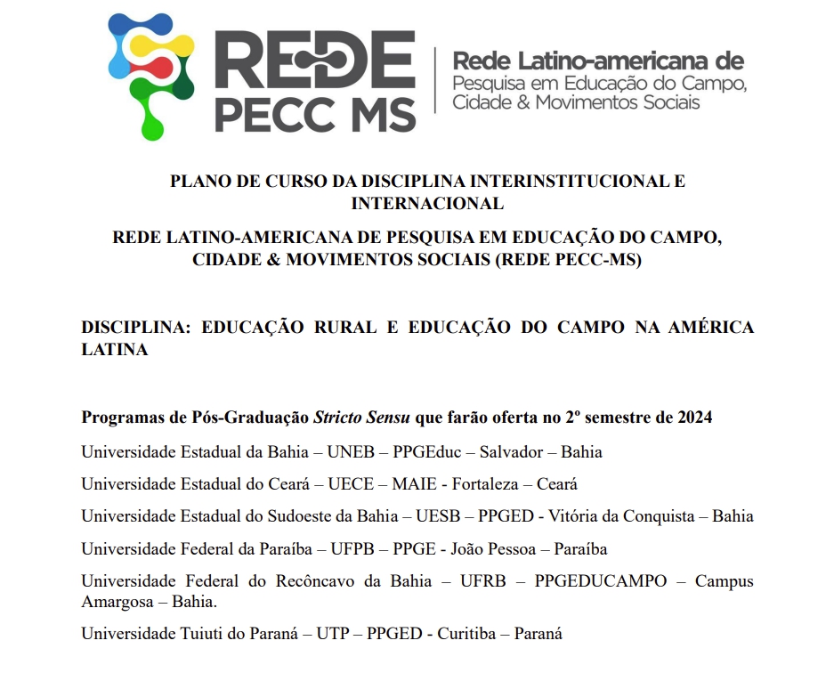 Plano de curso da disciplina